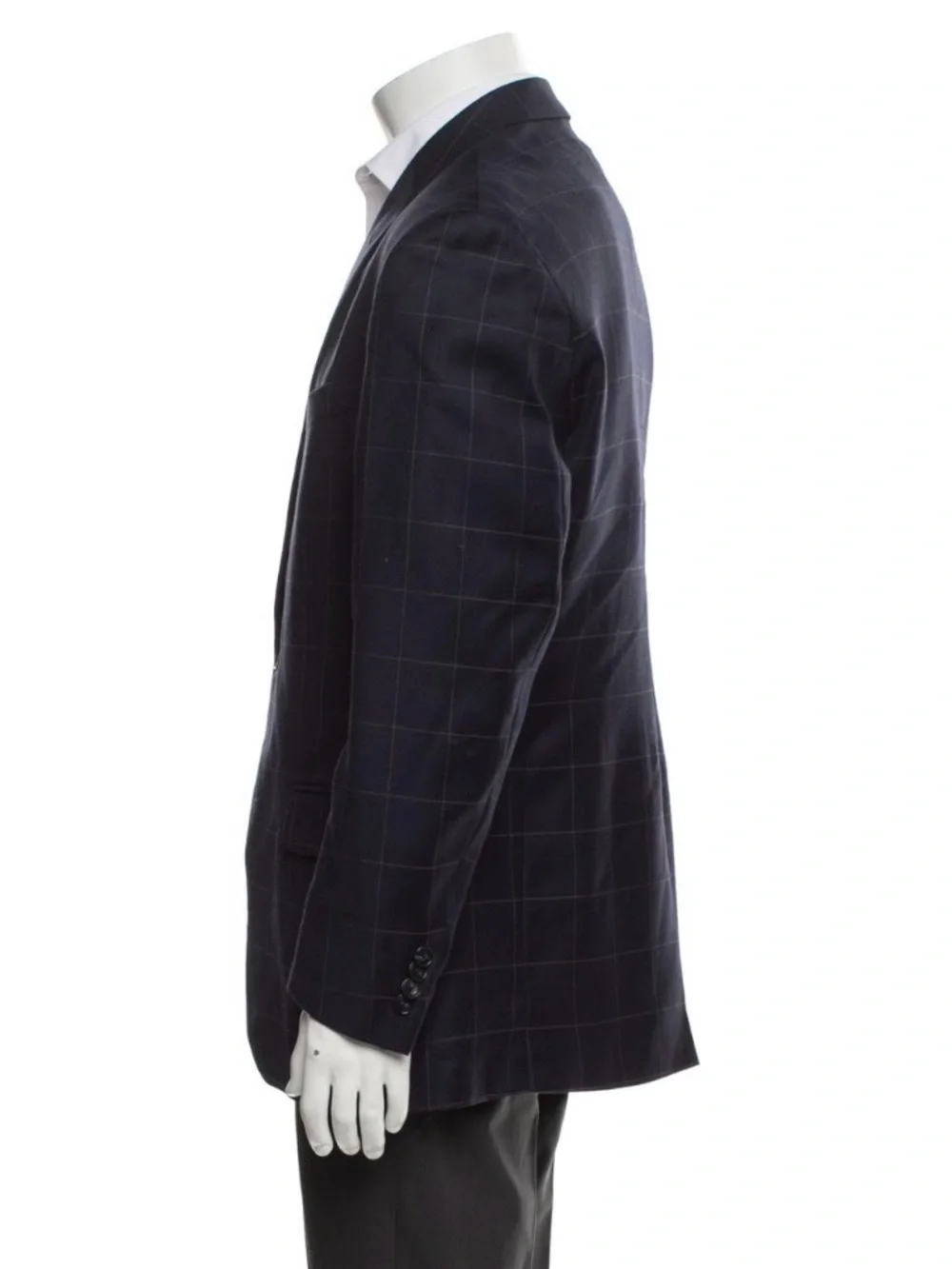 Paul Fredrick Navy Windowpane Sport Coat/Blazer  💯 Wool Sz 42R